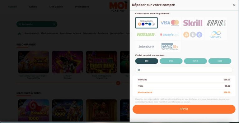 Moi Casino moyens paiement